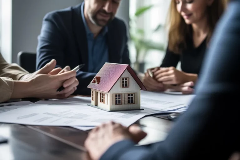 Real estate agents working close up office backgrounds